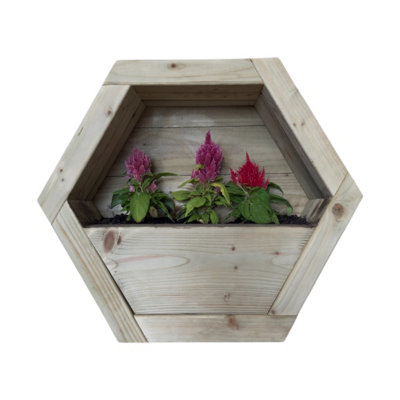 B&Q -  Medium Hanging Wooden Hexagon Wall PlanterL16 X W44 X H38 CmFully Assembled