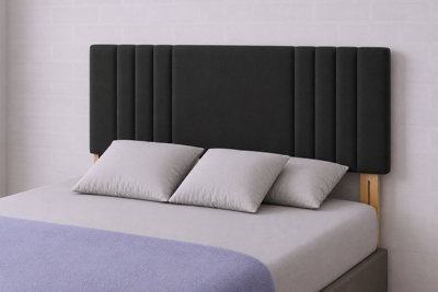 Urban Textures-Milan Luxury 26" High Linen Fabric Upholstered Bed Headboard-Black from B&Q