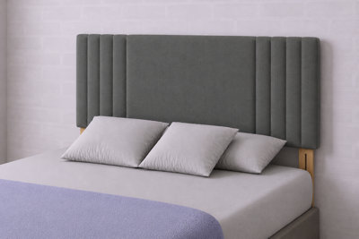 Urban Textures-Milan Luxury 26" High Linen Fabric Upholstered Bed Headboard-Charcoal from B&Q