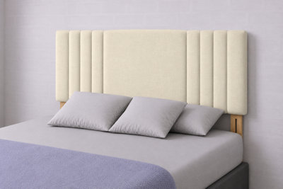 Urban Textures-Milan Luxury 20" High Linen Fabric Upholstered Bed Headboard-Cream from B&Q