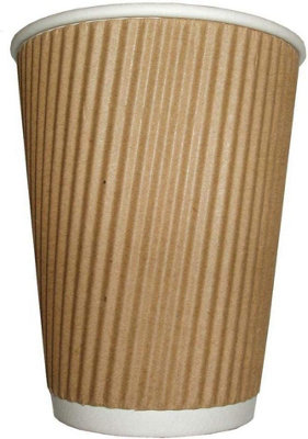B&Q -  100 Kraft Ripple Paper Cups 12Oz 3 Ply Insulated Disposable Cups For Tea Coffee Hot Drinks Brown