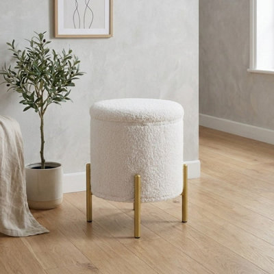 Garden Greatness Hayes Boucle Blanc Ottoman Storage Stool from B&Q