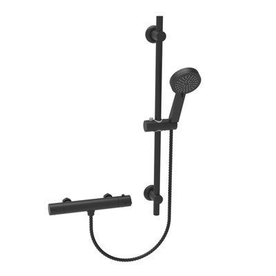 Nes Home Round Thermostatic Mixer With Slider Rail & Handset Matte Black from B&Q