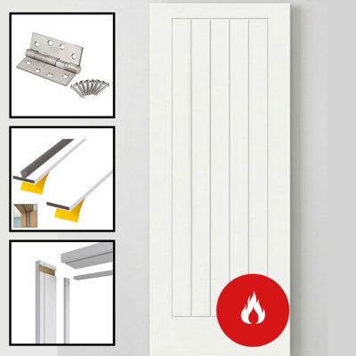 B&Q -  Cottage/suffolk Fd30 Fire Rated Internal Timber Door 762mm/30" X 1980mm X 44mm30 Minute Fire Rated Door White Primed (Mexicano)