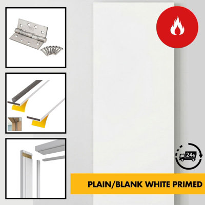 B&Q -  Blank/plain 840mm/33" X 1980mm X 44mm Fd30 Fire Rated Internal Door 30 Minute Fire Doors White Primed