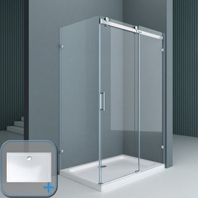 Durovin Bathrooms Rectangular 1200X800mm Frameless Sliding Shower Enclosure With Shower Tray from B&Q