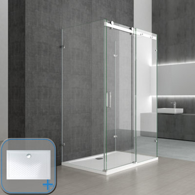 Durovin Bathrooms Rectangular 1100X800mm U Shape Framless Shower Enclosure With Shower Tray from B&Q
