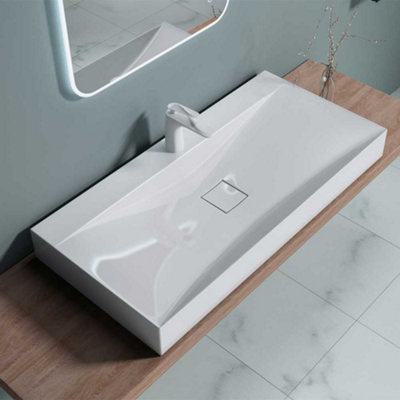 Durovin Bathrooms Luxurious Stone Resin Bathroom BasinWall Hung Or Countertop Mount Bathroom SinkWidth 1000mm from B&Q