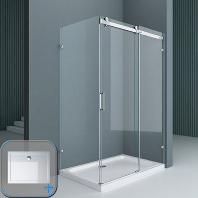Durovin Bathrooms Rectangular 1000X900mm Frameless Sliding Shower Enclosure With Shower Tray from B&Q