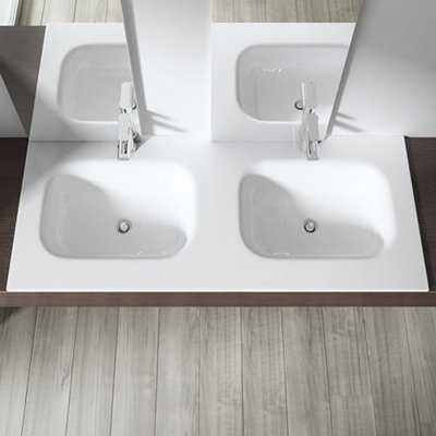 Durovin Bathrooms Luxurious Large Stone Resin Dual Bathroom BasinSelf Rimming Drop In Double Sink-1200 X 480mm (Wxd) from B&Q