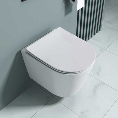 Durovin Bathrooms Ceramic Rimless Wall Hung Toilet Short Projection Include Wc Pan With Soft Close Seat-363 X 483 X 360mm (Wxdxh) from B&Q