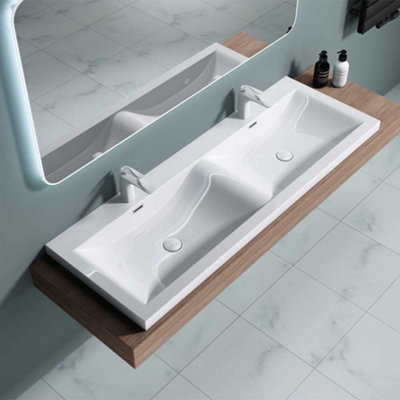 Durovin Bathrooms Luxurious Large Stone Resin Dual Bathroom BasinSelf Rimming Drop In Double Sink-1440 X 480mm (Wxd) from B&Q