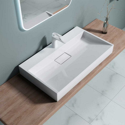 Durovin Bathrooms Luxurious Cast Stone Resin Bathroom BasinWall Hung Or Countertop Basin Sink800 X 460mm (Wxd) from B&Q