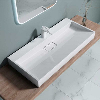 Durovin Bathrooms Luxurious Cast Stone Resin Bathroom BasinWall Hung Or Countertop Basin Sink1000 X 460mm (Wxd) from B&Q