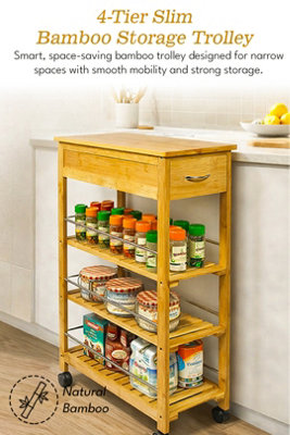 Hygrad Built To Survive Unisex Natural 4 Tier Slim Portable Bamboo Space Saver Wood Kitchen Trolley Drawer Organiser Cart Island Storage Basket Utility - Image 4