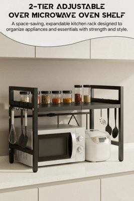 Hygrad Built to Survive 2 Tier Over Microwave Oven Shelf Storage Solution Organiser Stand Carbon Steel Matte Black from B&Q