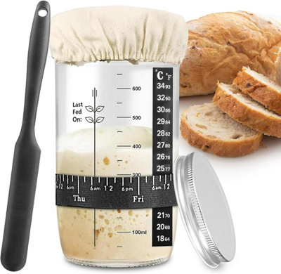Xample Sourdough Starter Jar Kit 1000Ml Glass Jar With Aluminum LidFeeding BandThermometerCloth Cover & Scraper For Homemade Bread from B&Q