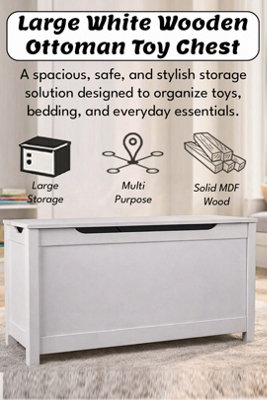 Hygrad Built to Survive Large Wooden Ottoman Toy Chest Bedding Blanket Storage Box Organiser For Children For Playroom Bedroom from B&Q