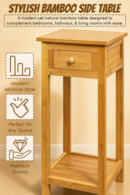 Hygrad Built to Survive Bamboo Tall Side Bedroom Living Room Nightstand With Drawer And Lower ShelfSlim Bedside Table For Hallway Or Narrow  Spaces from B&Q