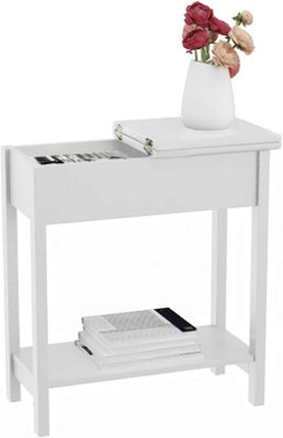Hygrad Built to Survive Wooden Narrow Flip Top Sofa Bed Side End Table Night Stand With Shelf White Narrow Side TableSlim Bedside Flip Top End from B&Q