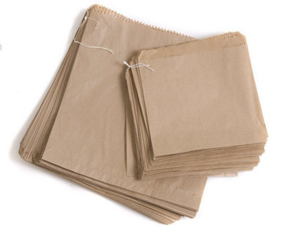 B&Q -  Paper Food Bags Brown Kraft Strong For Sandwiches Grocery Takeaway 9 Sizes Flat  7" X 7" 100 Pack