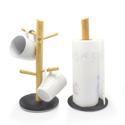 B&Q -  Kitchen Roll And 6 Mug Tree Holder Stand Tissue Paper Cup Rack Counter Organiser