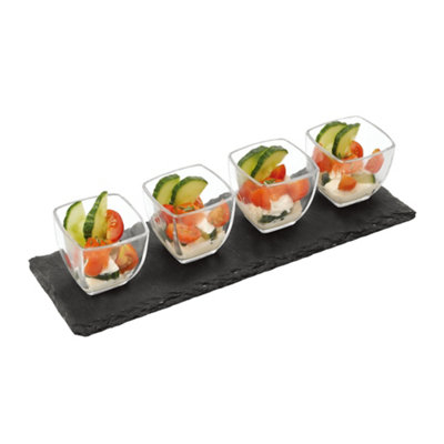 Van Gogh Snack Glasses Nibbles Dips Tray Appetizers Tapas Serving Dishes Set Rustic Slate from B&Q