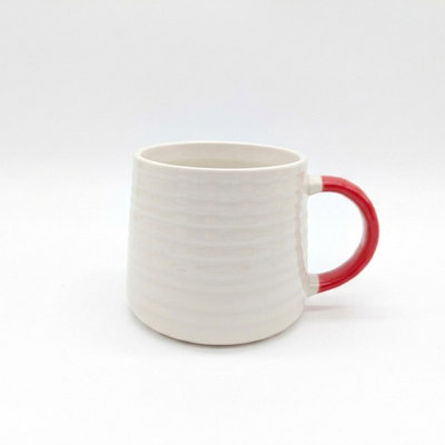 Glim & Glam Ceramic Coffee Tea Mug 13Oz Ribbing Textured Red Painted Handle X4 from B&Q