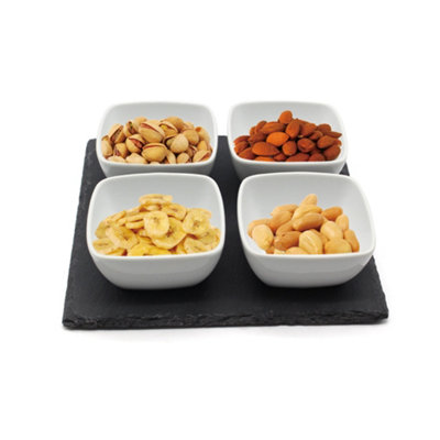 Van Gogh Appetizers Tapas Serving Dishes Set Platter Snack Bowls Nibbles Dips Tray Rustic Slate White Ceramic from B&Q