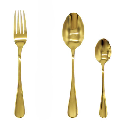B&Q -  Fork Spoon Set Stainless Steel Flatware 12Pc Set Gold Free Gift