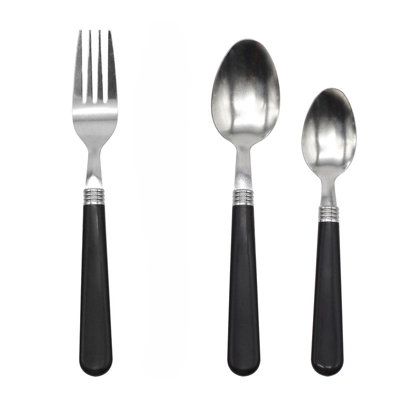 Fork Spoon Set Stainless Steel Flatware 24Pc Value Plastic Handle Set Black Free Gift from B&Q