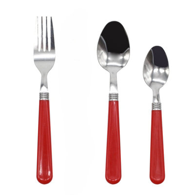 Fork Spoon Set Stainless Steel Flatware 24Pc Value Plastic Handle Set Red Free Gift from B&Q