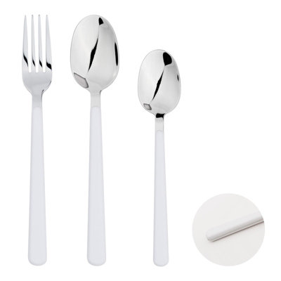 B&Q -  Fork Spoon Set Stainless Steel Flatware 24Pc Set White Abs Handle Free Gift