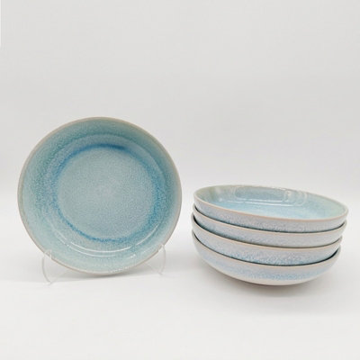 Glim & Glam Reactive Blue Glaze Dinnerware Salad Bowl 4Pc Set 19.5Cm from B&Q