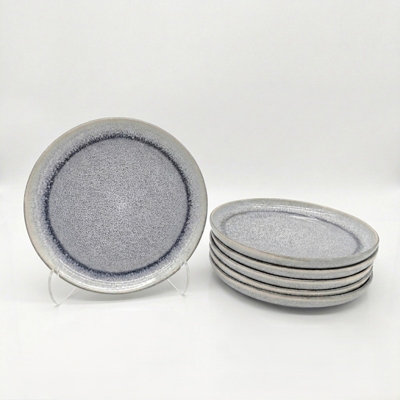 Glim & Glam Reactive Ash Blue Glaze Dinnerware Dessert Plate 6Pc Set 19.8Cm from B&Q