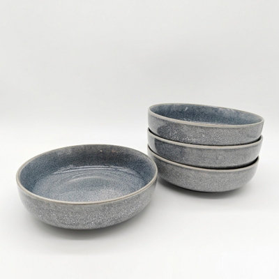 Glim & Glam Unisex Mid Blue Reactive Ash Blue Glaze Dinnerware Pasta Bowl 4Pc Set 20Cm In - Image 3