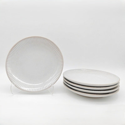 B&Q -  Reactive Cream Glaze Dinnerware Dessert Plate 6Pc Set 20.5Cm
