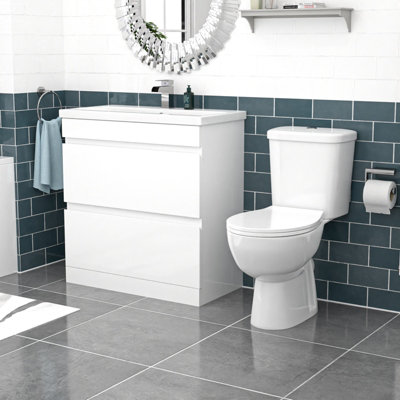 B&Q -  800mm White 2 Drawers Handleless Basin Vanity Close Coupled Toilet