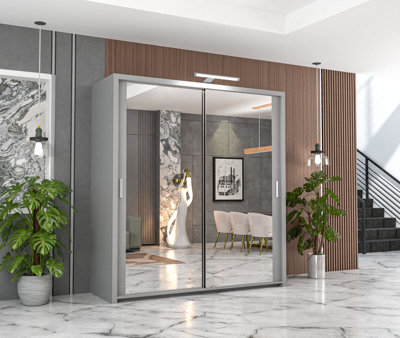 RAC3 Sliding Wardrobe Led Mirror Space Saving Bedroom WardrobeContemporary Bedroom Sliding Wardrobe & Mirror Wardrobe (Grey 180Cm) from B&Q