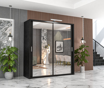 RAC3 Sliding Wardrobe Led Mirror Space Saving Bedroom WardrobeContemporary Bedroom Sliding Wardrobe & Mirror Wardrobe (Black 150Cm)