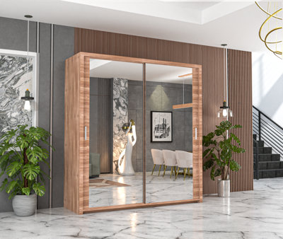 RAC3 Sliding Wardrobe With Mirror Space Saving Bedroom WardrobeContemporary Bedroom Sliding Wardrobe & Mirror Wardrobe (Oak 180Cm) from B&Q
