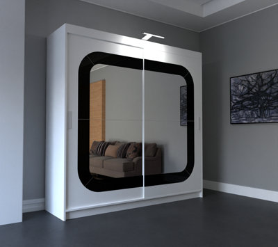 RAC3 Sliding Wardrobe Led Mirror Space Saving Bedroom WardrobeContemporary Bedroom Sliding Wardrobe & Mirror Wardrobe (White 180Cm)