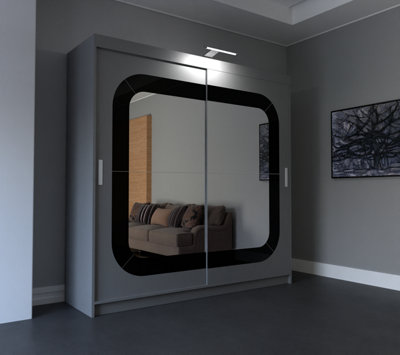 RAC3 Sliding Wardrobe Led Mirror Space Saving Bedroom WardrobeContemporary Bedroom Sliding Wardrobe & Mirror Wardrobe (Grey 180Cm)