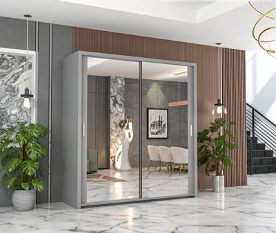 RAC3 Sliding Wardrobe With Mirror Space Saving Bedroom WardrobeContemporary Bedroom Sliding Wardrobe & Mirror Wardrobe (Grey 180Cm) from B&Q