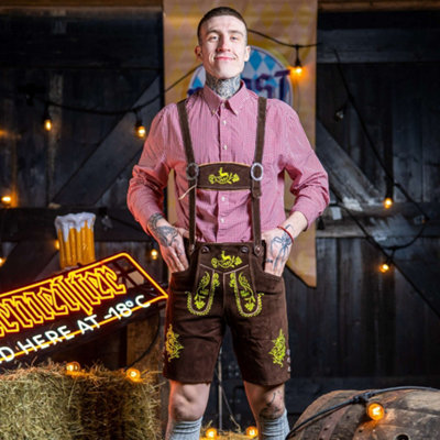 Rac3 Mens Suede Lederhosen Traditional Bavarian Oktoberfest Outfit With Embroidery And Suspenders ChocolateGolden Embroidery 46 from B&Q