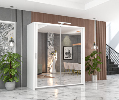 RAC3 Sliding Wardrobe Led Mirror Space Saving Bedroom WardrobeContemporary Bedroom Sliding Wardrobe & Mirror Wardrobe (White 180Cm)