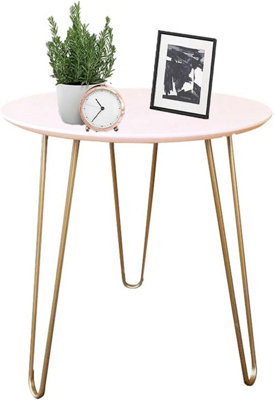 Aamen Blush Round Coffee End Modern Minimalist Triangle Stacking Side Table With Metal Legs from B&Q