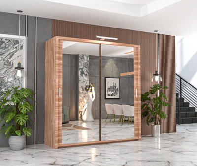 RAC3 Sliding Wardrobe Led Mirror Space Saving Bedroom WardrobeContemporary Bedroom Sliding Wardrobe & Mirror Wardrobe (Oak 150Cm)