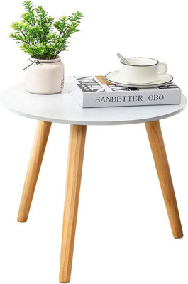 Aamen Coffee Table Modern Round Table With Three Solid Wooden Legs from B&Q