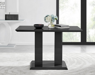 Furniturebox Imperia Black High Gloss 4 Seater Dining Table With Structural 2 Plinth Column Legs Perfect For Modern Minimalist Dining Rooms from B&Q